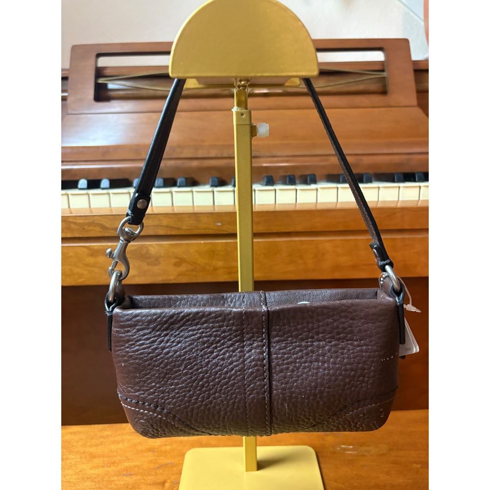 Coach Brown Pebbled Leather Mini Baguette Wristlet Silver Hardware NWT - Picture 2 of 8